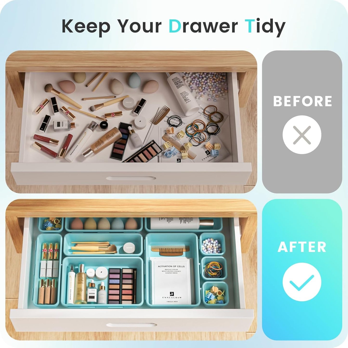 【Military Grade】A-LuGei Drawer Organizer, 【𝟱𝗦𝗶𝘇𝗲】 Makeup organizer, 【Holds 177 Items】 Bathroom Organizers and Storage, Organization and Storage, Desk Drawer Organizer for Bathroom Vanity