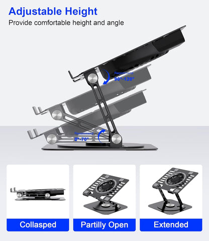 Laptop Stand,with 360°Rotating Base,External Cooling Fan,Adjustable RGB Lighting,Ergonomic Foldable Notebook Computer Holder.Compatible with All 10-17" Laptops Tablets,Silver