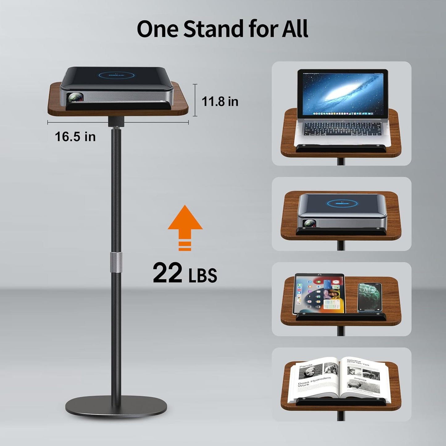 NAMON 2-in-1 Dual-use Floor & Desktop Book Stand, Sturdy Metal & Wood Build, Height Adjustable from 16.5" to 51", Floor Reading Stand for Sheet Music, Cookbooks, Projector (White, 11.8" x 16.5" Panel)