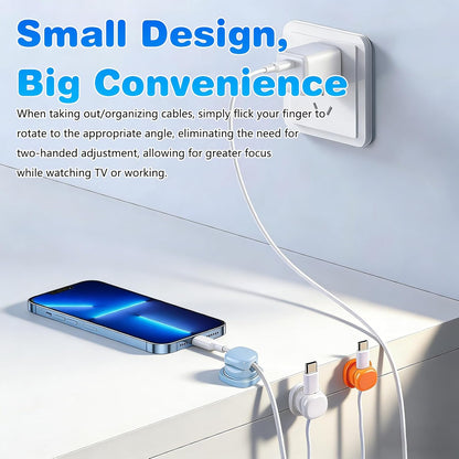 6Pcs Magnetic Cord Organizer Holder,Cord Holder for Nightstand,360° Rotatable Spring Cable Management,Adhesive Wire Cable Clips Management Kit for Phone Charger,Computer,Office,Desk,Nightstand (White)