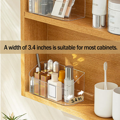 MORNITE Bathroom Medicine Cabinet Organizer Set, Narrow Compact Makeup Shelves Holder for Lipstick, Cosmetic, 2 Pcs Trays for Cabinet Door Wall, Vanity - Clear