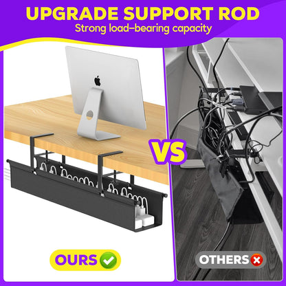 Large Under Desk Cable Management Tray, REFLYING 43.7" Cable Management Under Desk No Drill,Adjustable Clamp Cord Wire Organizer, Cord Hider for Standing Table, Wire Hider for Office,Home (Large)