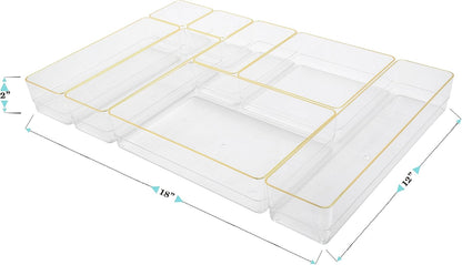 Martha Stewart Kerry Plastic Stackable Office Desk Drawer Organizers, Set of 8, with Gold Trim