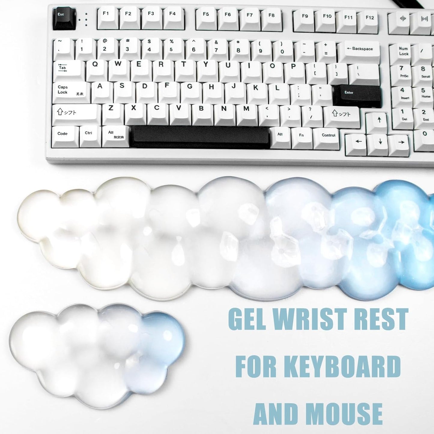 Gel Keyboard and Mouse Wrist Rest Set – Clear Cloud Wrist Rest for Computer Keyboard 60%/68%/75%, Comfort & Support for Typing and Gaming(Purple Green)