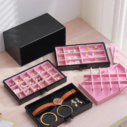 YUFONG Earring Organizer Box Acrylic Jewelry Organizer with 3 Drawers 54 Adjustable Grids Clear Stackable Earring Holder Velvet Trays Ring Display Case for Women Girls (Beige)
