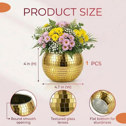 Disco Ball Makeup Brush Holder & Pen Cup - Fun Desk Accessories for Office, Cute Aesthetic Room Decor, 4.7 inch Unique gift vase for Her (rosegold)