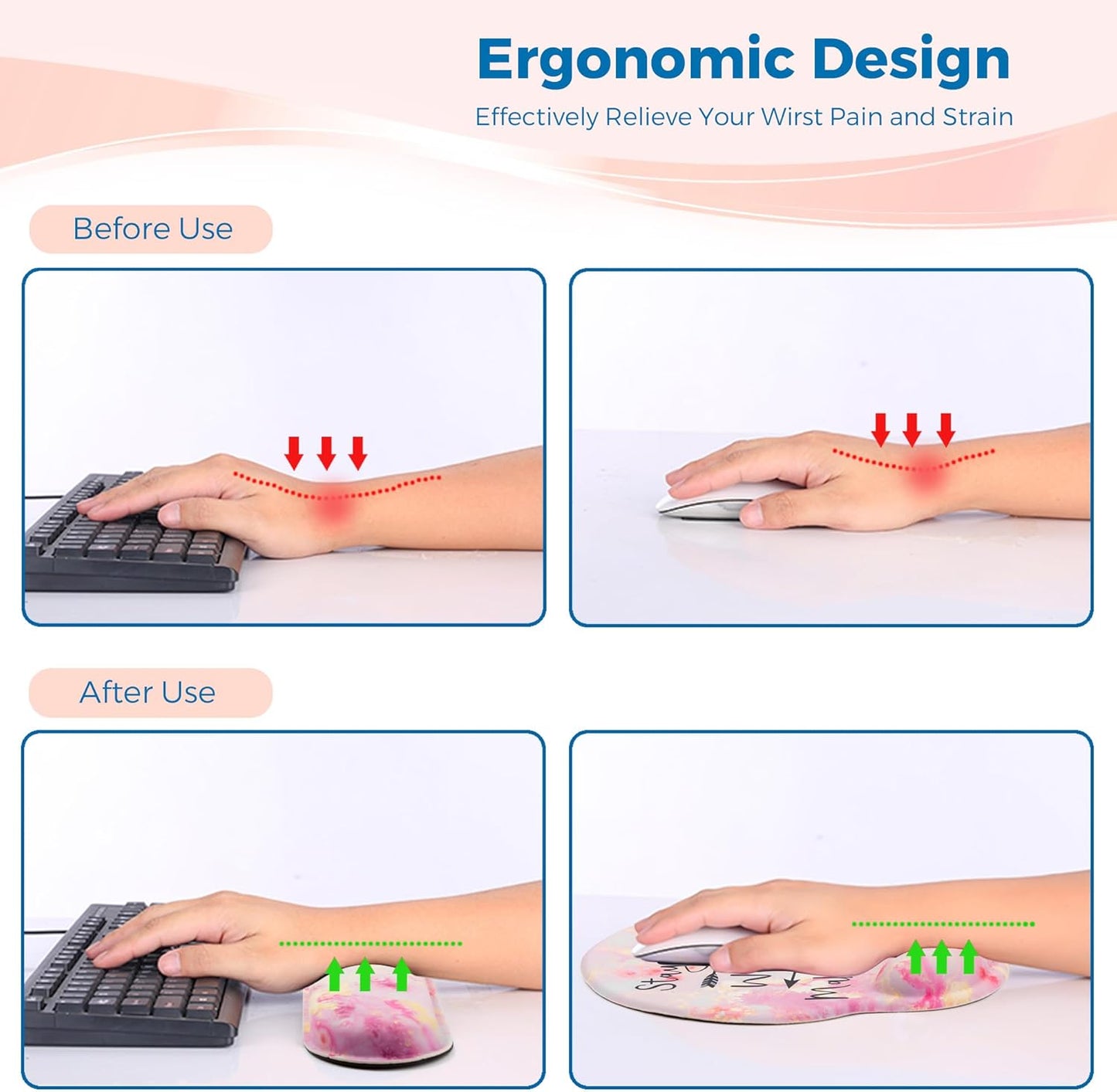 Mouse Pad and Keyboard Wrist Rest Support, with Non-Slip PU Base,Gel Mouse Pad with Coaster,Pain Relief for Gaming, Computer,Office -Beach