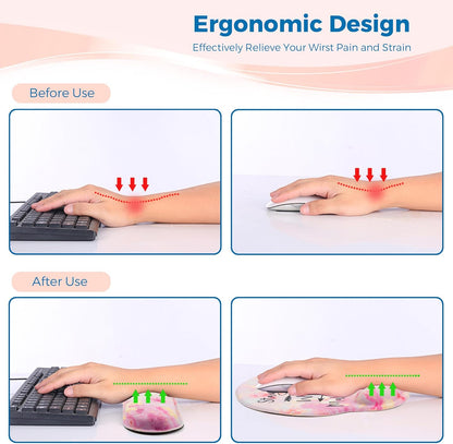 Mouse Pad and Keyboard Wrist Rest Support, with Non-Slip PU Base,Gel Mouse Pad with Coaster,Pain Relief for Gaming, Computer,Office -Beach