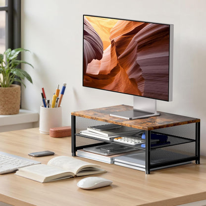 ECOLOVI 2-Tier Computer Monitor Stand Riser, Desk Organizer for Monitor, Printer & Laptop Stand, Desktop Workspace Organizers for Office Supplies(Black)