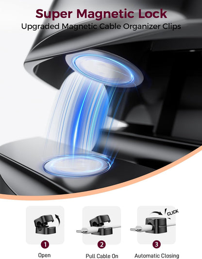 6-Pack Magnetic Cable Clips - Cell Phone Cord Holder for Nightstand, Mini Cube Cord Holder with 6 Extra Strong Adhesive Pads, USB Cable Magnetic Clip for Office Desk Home