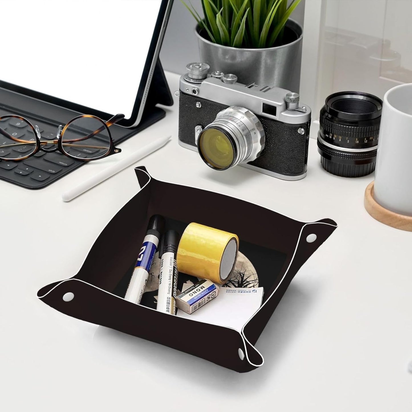 Retro Video Game Pattern Leather Vanity Tray Desktop Storage Organizer, Decorative Catchall Perfume Tray, Bathroom Valet Tray,Nightstand Caddy Holder for Keys Phone Wallet Coin Jewelry, S