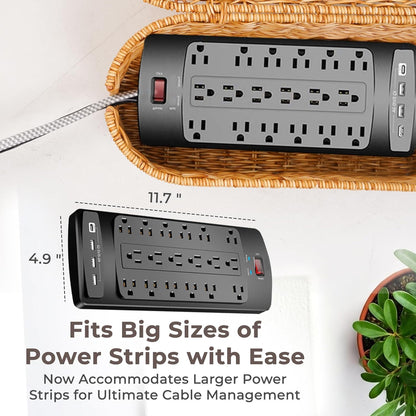 Cable Management Box, Handmade Rattan Cable Organizer with 2 Open Slots, Cord Hider for Power Strip, Router & USB Hub, Registered U.S. Design Patent (D1,112,102), 13" x 5.1" x 5.1", Natural