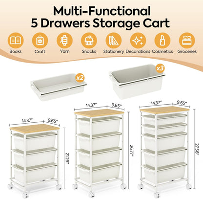 Rolling Storage Cart with 3 Drawers, Craft Organizer, Wooden Tabletop Utility Cart for Bedroom, Children's Room and Office Organization, Under Desk Trolley with Lockable Wheels,White