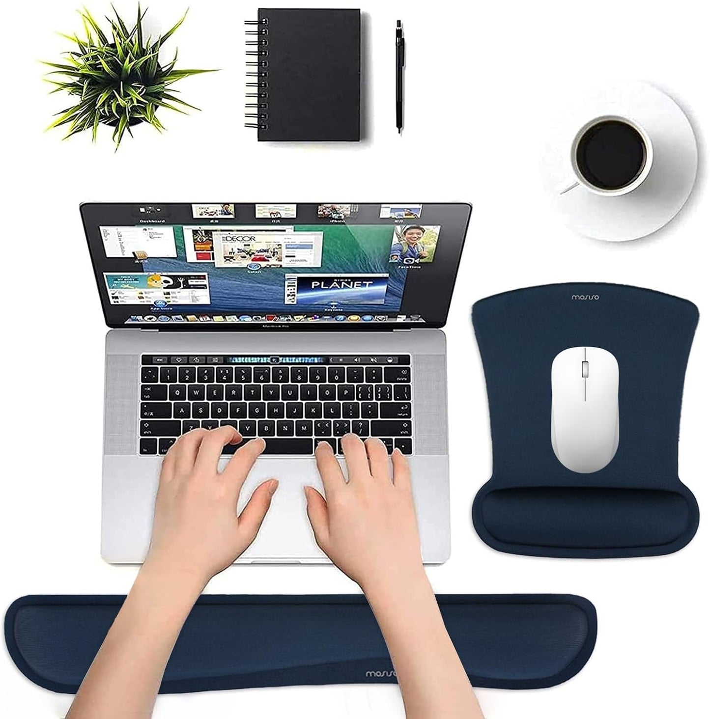 MOSISO Wrist Rest Support for Mouse Pad & Keyboard Set, Ergonomic Mousepad Non-Slip Base Home/Office Pain Relief & Easy Typing Cushion with Neoprene Cloth & Raised Memory Foam, Apricot