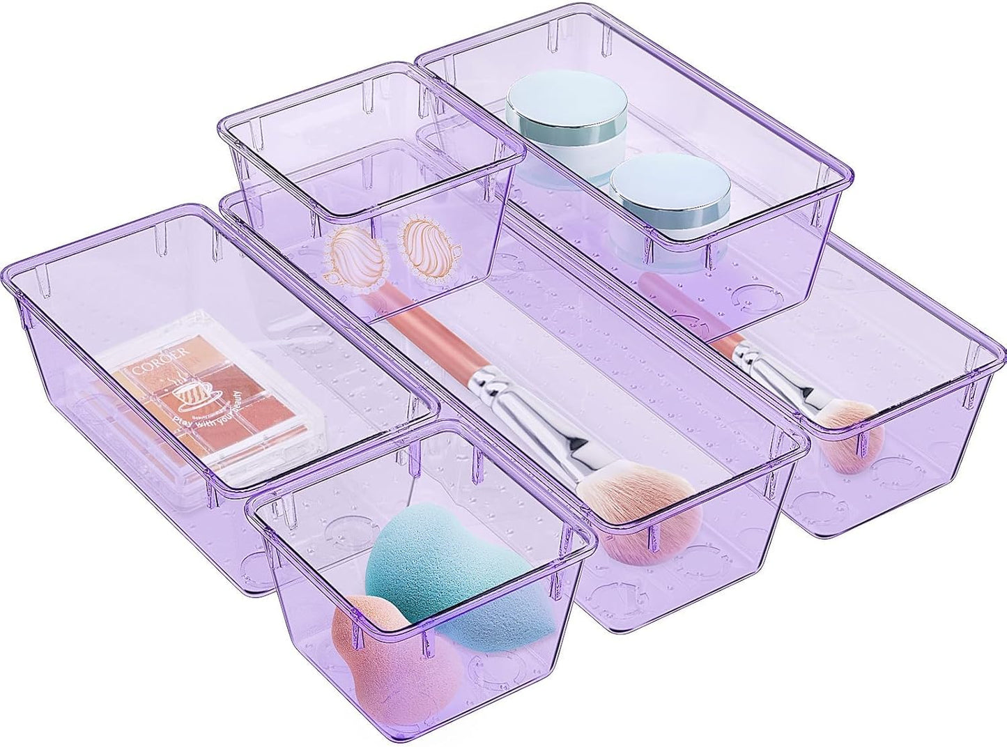 WOWBOX 6 Pack Clear Drawer Organizer Set, Acrylic Drawer Storage Trays, Storage Bins for Makeup, Cosmetics, Jewelries, Utensils, Gadgets, Office