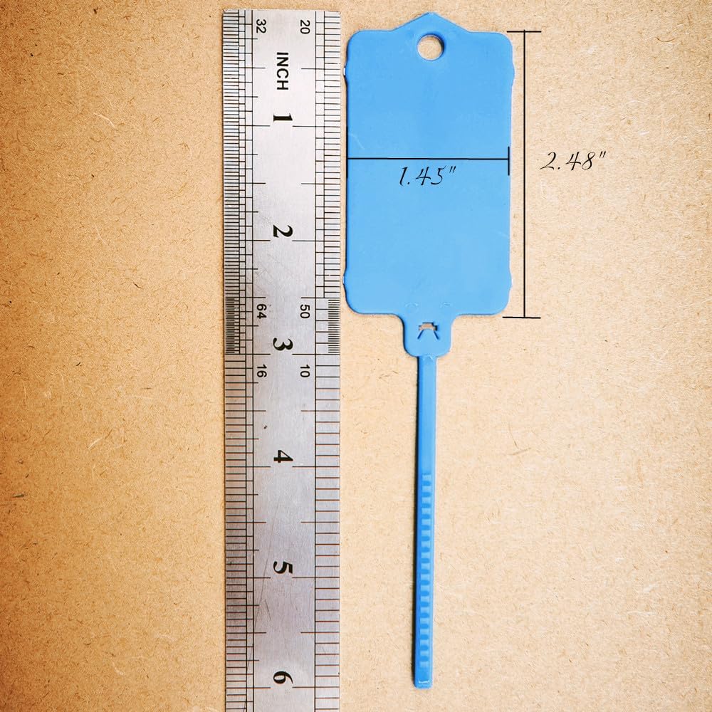 100pcs Reusable Blank Plastic Tags Ties Key Tags 1.45"*2.48" Serrated Tension Sealing Strap with Large Label Plastic Tie Mark Label Waterproof Hang Sign Write on Tag (Red, 100pcs)