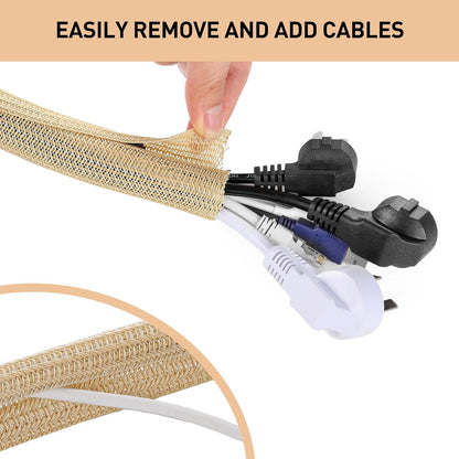 AGPTEK White Cable Sleeve, 2 Pack 5ft - 1.2 Inch Cable Management, Desk Cord Cover Organizer Wire Hider for Computer TV Wire Loom Tubing, Pet Proof Cord Protector from Cat Dog Chewing, White