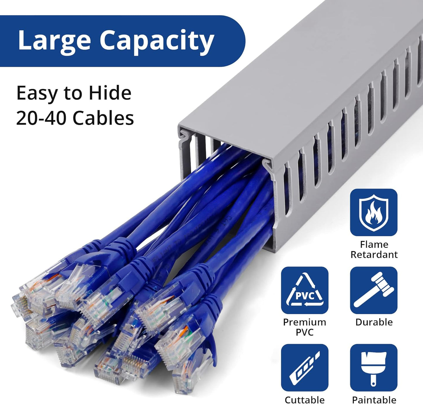 ZhiYo 2 x 2in Professional Server Rack Cable Management Raceway, 99in (6X L16.5in) Cable Raceway Kit, Electrically Safe PVC Open Slot Wire Raceway for Under Desk/Computer/Network Cords, Black