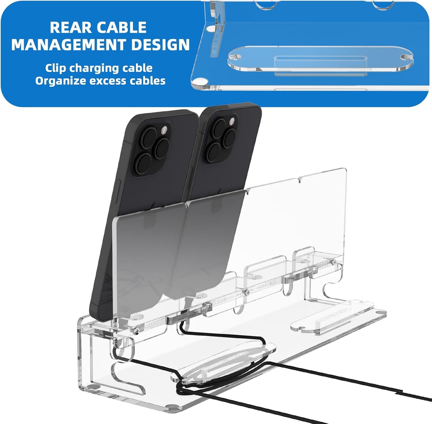 Cell Phone Stand, Multiple Phone Holder Organizer Stand for 4 Phones, Acrylic Desktop Mobile Phone Docking Station Charging Holder (Clear)