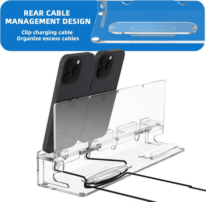 Cell Phone Stand, Multiple Phone Holder Organizer Stand for 4 Phones, Acrylic Desktop Mobile Phone Docking Station Charging Holder (Clear)