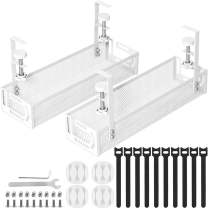 Cable Management, 25'' Cable Management Under Desk No Drill, Metal Cord Organizer with Clamp for Standing Desk, Cable Organizer for Home Office, Black