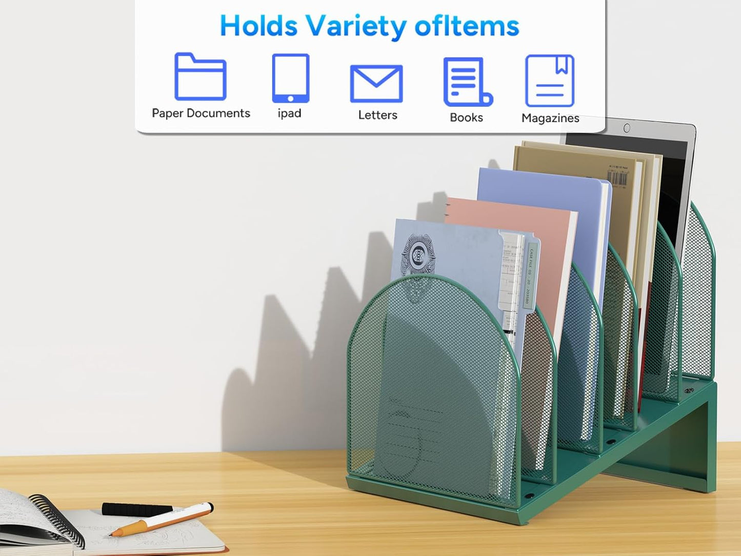 gianotter Desktop File Organizer, Desk Organizer with 5 Compartments, Paper Organizer for Desk, Workspace Organizers for Office Supplies (Black, Upright Style)