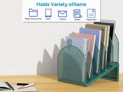 gianotter Desktop File Organizer, Desk Organizer with 5 Compartments, Paper Organizer for Desk, Workspace Organizers for Office Supplies (Black, Upright Style)