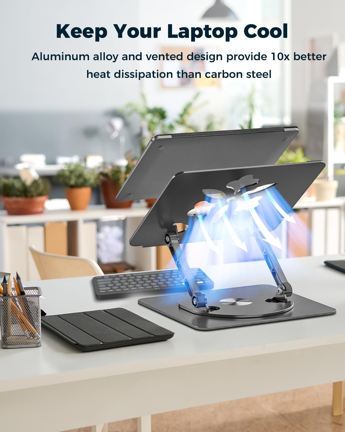 Aoviho 360° Rotating Laptop Stand for Desk | Adjustable, Foldable, Portable Aluminum Ergonomic Riser | Compatible with MacBook, Dell, HP & All Laptops 10-16 inch | Gray
