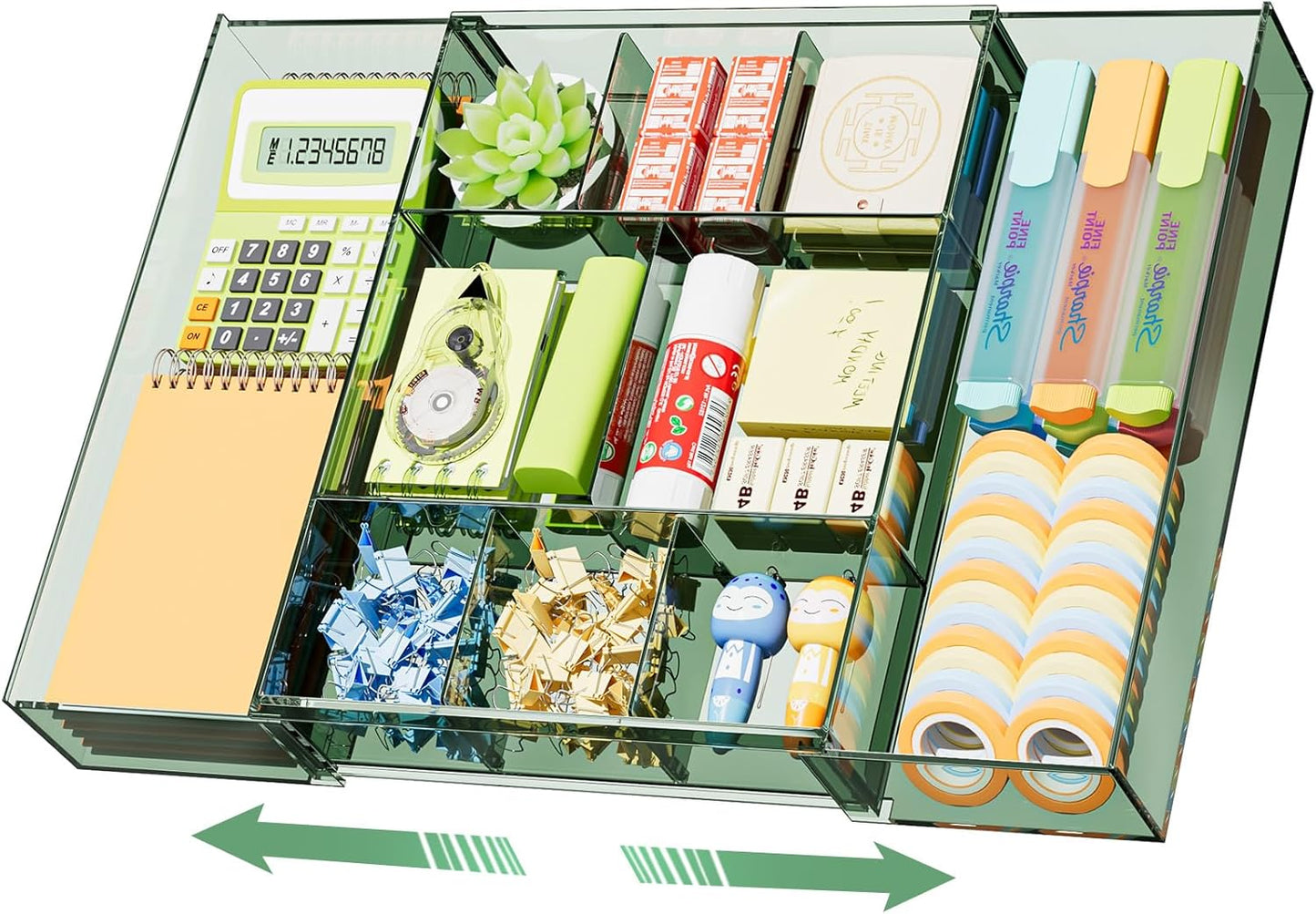 Marbrasse Expandable Desk Drawer Organizer, Clear Plastic Drawer Organizer Tray with 10 Adjustable Compartments, Desk Organizers and Accessories, 5 Drawer Dividers for Office Supplies, Makeup(Black)