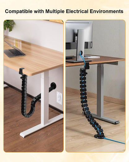 No Drill Clamp-On Under Desk Cable Management Kit, Adjustable Vertebrae Cord Organizer, Flexible Under Desk Wire Management for Standing Desk, Black