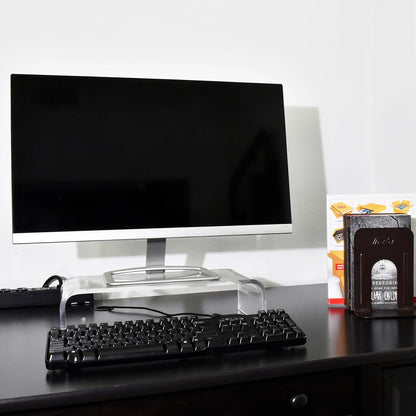 AMT Acrylic Laptop Monitor Stand & Computer Riser with Cat Keyboard Protector, Space-Saving Design, Extra Storage, Clear Shelf - Ideal for Monitors, Laptops, Printers, Desktop Decor