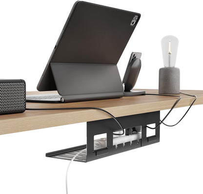 PEGZONE Under Desk Cable Management Tray, 31.5 Inches Metal Cord Organizer Rack, Desk Tray for Power Strip, Cord, Wire, Easy Mounting Cable Management Under Table for Home Office, Black