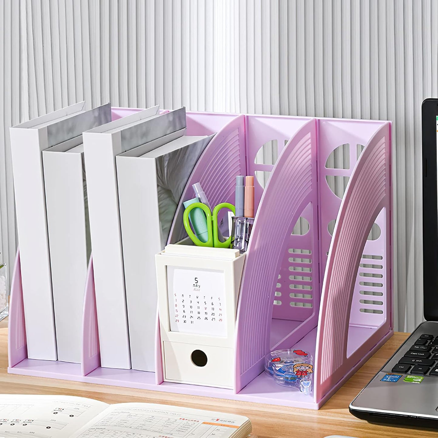 SAYEEC Magazine Holder Sturdy Binder Holder Desk File Sorter Plastic File Folder Organizer Stand Book Shelf Dividers Vertical Storage Rack Desktop Bookshelf Display Box for Office School Home (Black)
