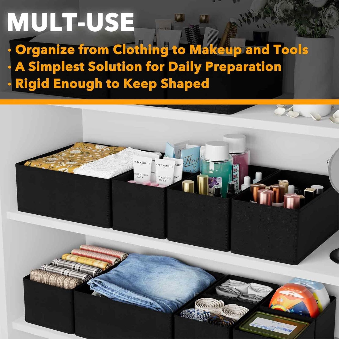 SpaceAid Drawer Organizer for Clothes, 18 Pack Dresser Drawer Organizer Bins, Closet Organizers and Storage Dividers for Clothing, Underwears, Socks (Beige)