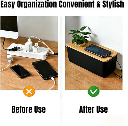 1 Large + 1 Small Cable Management Box Set – 2-Piece Cord Organizer Box, Home Office Desk Wire Storage & Cable Management Solution (Acryliclid lid/Black)