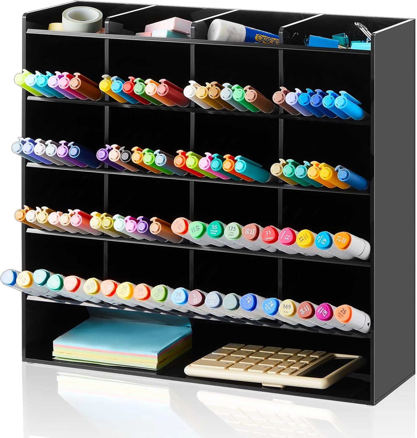 MotiMind Acrylic Pen Organizer Storage for 250 Markers Vertical Marker Organizer Acrylic Pen Display Holder for Office Desk Desktop Stationery Pencil Storage, Clear, 13 x 4 x 12.4 Inch