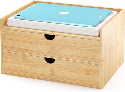 Wisuce Bamboo Desk Drawer Organizer, 3 Drawer Desktop Organizer with Drawers Tabletop Storage Organization Box for Office Home Toiletries Supplies Vanity, No Assembly Required