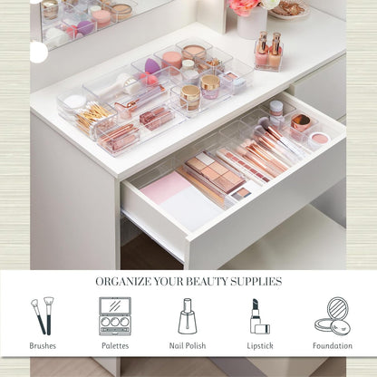 STORi SimpleSort 10-Piece Stackable Clear Drawer Organizer Set | Multi-size Trays | Makeup Vanity Storage Bins and Office Desk Drawer Dividers | Made in USA