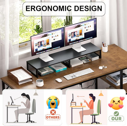 Dual Computer Monitor Stand Riser, Desk Organizers and Accessories, Printer & TV Stand, Desk Shelf, Office Desk Accessories & Desktop Workspace Organizer for Office Supplies, Black