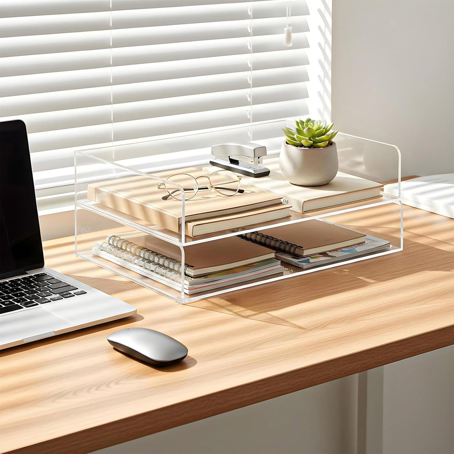 2 Pack Clear Acrylic Stackable Paper Letter Tray Organizer Desktop File Organizer for Office Workspace Document Storage, 12.4x8.7x2.75 Inch