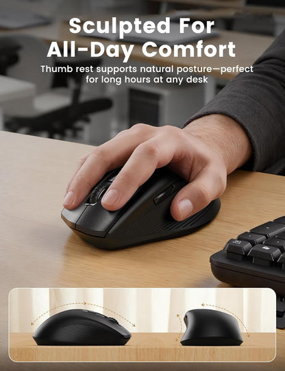 Wireless Keyboard and Mouse Combo, SABLUTE MA41 30dB Quiet Ergonomic Wave Keyboard Set with Soft Leather Palm Rest, Dual-System Switch for Windows/Mac, Ideal for Business Teams Home Office