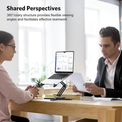OMOTON LA10 360° Rotating Laptop Stand Riser for Desk, Ergonomic Foldable Computer Stand Adjustable Height Angles for Collaborative Work, Easy Storage Fit Macbooks,All Laptops up to 16 inches, Silver
