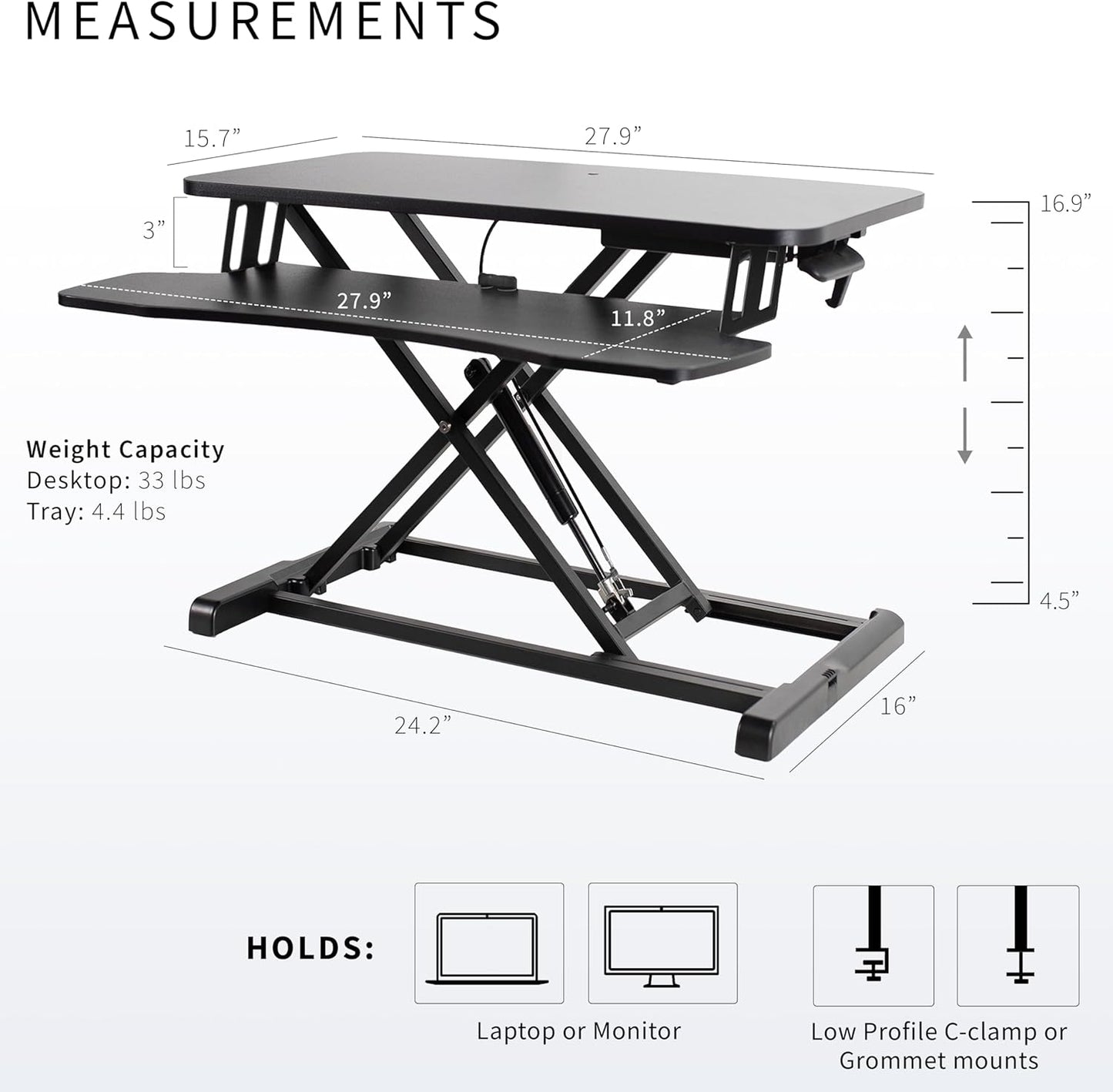 VIVO 26 inch Desk Converter, K Series, Height Adjustable Sit to Stand Riser, Dual Monitor and Laptop Workstation with Keyboard Tray, Black, DESK-V026KB