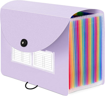 Sooez 24 Pockets Expanding File Folder with Blank Labels, According File Organizer with Expandable Cover, Desktop Accordion Folders Letter A4 Paper Document Storage Organizer, White