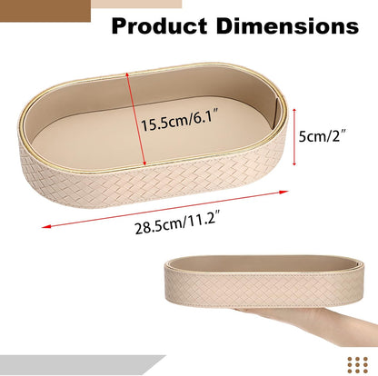 Hipiwe Perfume Trays PU Leather Vanity Tray for Dresser Bathroom Valet Trays Oval Desk Tray Jewelry Dish Holder Decorative Catchall Trays Nightstand Organizer, Beige