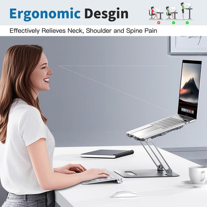 YICOSUN Adjustable Laptop Cooling Stand with 2 Quiet Fans & RGB Lighting, Aluminum Alloy & Foldable Ergonomic Design for MacBook, Lenovo, ASUS, Dell 10-16 Inch, Perfect for Gaming, DJ, Office - Silver