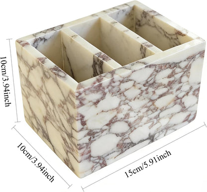 Marble Pen Holder, White Stone Rectangular Desktop Organizer, Office Study Makeup Brush Storage, Home Desk Decor, Minimalist Design, Durable Marble Accessory