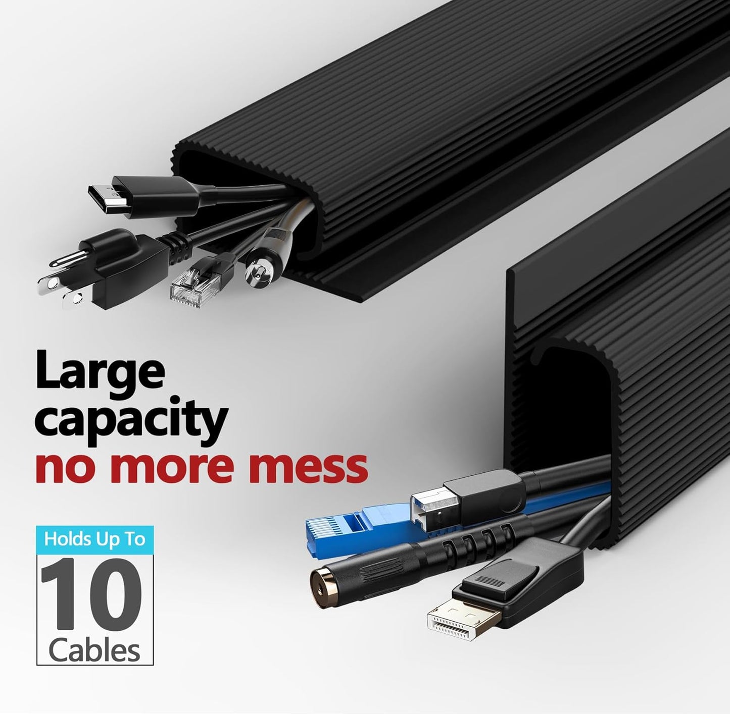 6PCS Under Desk Cable Management, 15.7 in Computer Cable Management, Self-Adhesive J Channel Wire Raceway, Computer Cord Hider for Home & Office, Kid & Pet Trip Prevention （White）