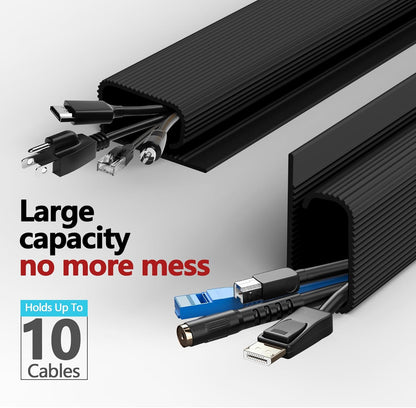6PCS Under Desk Cable Management, 15.7 in Computer Cable Management, Self-Adhesive J Channel Wire Raceway, Computer Cord Hider for Home & Office, Kid & Pet Trip Prevention （White）