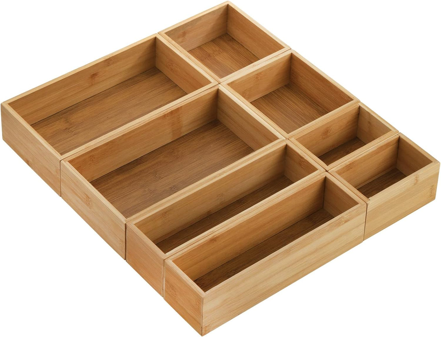 Lawei Set of 5 Bamboo Drawer Organizer Boxes, Desk Storage Box Kit, Drawer Storage Containers Tray Bins for Office, Kitchen, Bedroom, Children Room, Craft, Sewing
